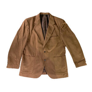 Designer Series Fm Blazer Mens Size 40R Large Camel Faux Suede Front Pockets
